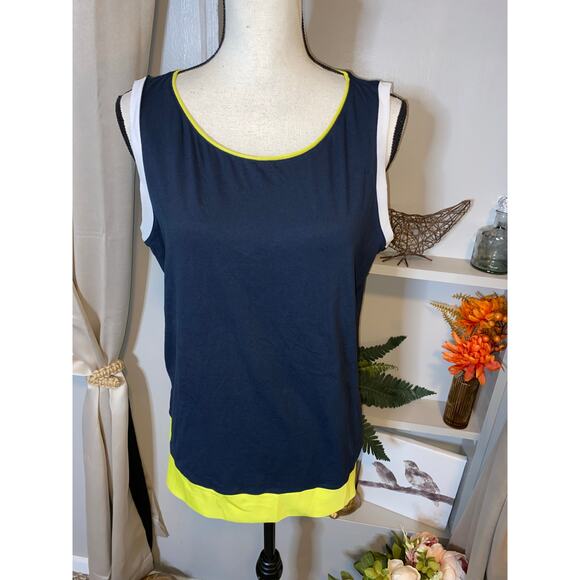NWT $38 Ann Taylor size Large Blue White Yellow Sleeveless Top - Picture 1 of 10